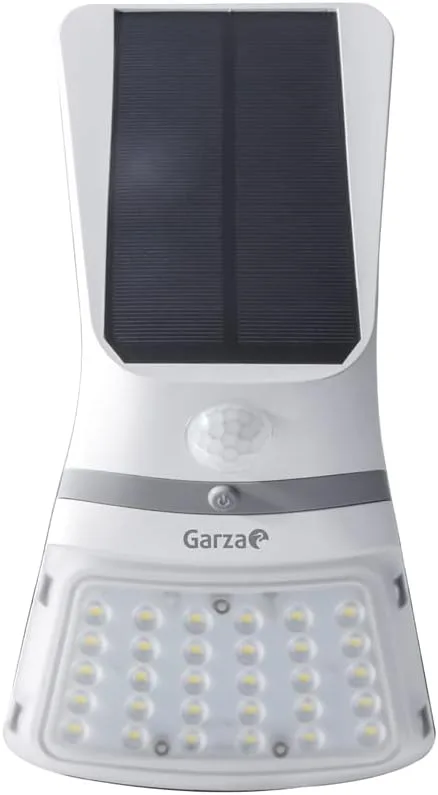 Garza ▫️ Candeeiro de parede LED solar, 3,5 W, Com sensor crepuscular e detetor de movimento, Bateria recarregável, 430 lm, 2 tonalidades de luz 3000K e 6000K, Branco