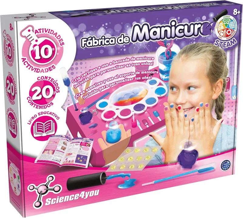 Science4you ▫️ Manicure Factory - Crie verniz e personalize as suas unhas, 20 conteúdos e 10 actividades incluídas, jogos, brinquedos, prenda para meninas 7 8 9 10 anos