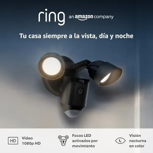 Ring ▫️ Câmara Plus com holofotes com fio (Floodlight Cam Wired Plus) | Câmara de vigilância exterior Wi-Fi com vídeo HD, comunicação bidirecional, holofotes LED, sirene integrada | 30 dias grátis Home 2