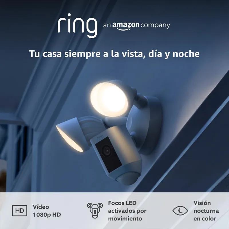 Ring ▫️ Home Wired Floodlight Cam Plus (Floodlight Cam Wired Plus): câmara de vigilância wifi para exterior com vídeo HD, comunicação bidirecional, projectores LED, sirene incorporada: 30 dias grátis Home