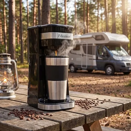 Bestron ▫️ Máquina de café máquina de café por gotejamento com chávena isolada, para café de filtro moído, 2 chávenas grandes, 750 watts, aço inoxidável, 0,42 litros, cor: preto 2