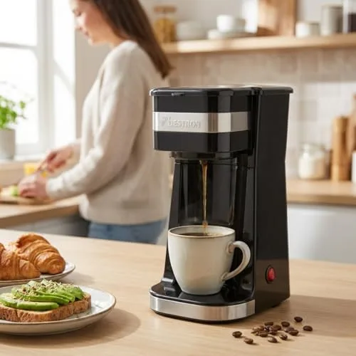 Bestron ▫️ Máquina de café máquina de café por gotejamento com chávena isolada, para café de filtro moído, 2 chávenas grandes, 750 watts, aço inoxidável, 0,42 litros, cor: preto 3