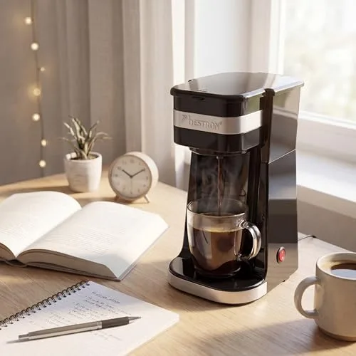 Bestron ▫️ Máquina de café máquina de café por gotejamento com chávena isolada, para café de filtro moído, 2 chávenas grandes, 750 watts, aço inoxidável, 0,42 litros, cor: preto 5
