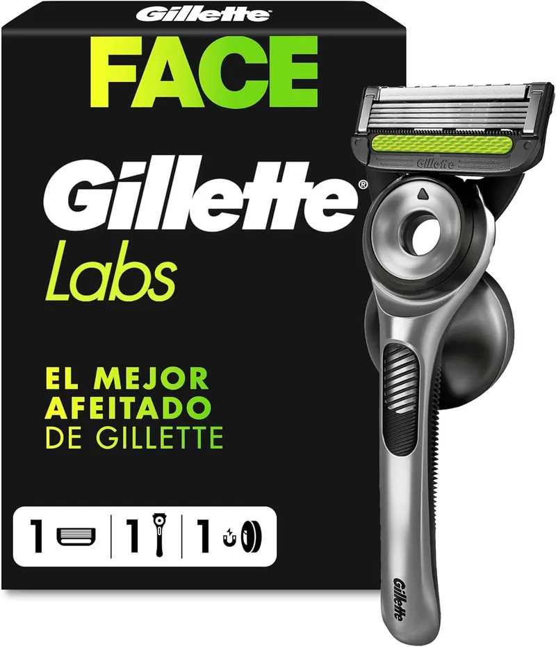 Gillette ▫️ Labs Edição Especial da Liga dos Campeões da UEFA Navalha de Barbear para Homem com Barra Esfoliante, 1 Cabo + 1 Recarga, Inclui Suporte de Parede