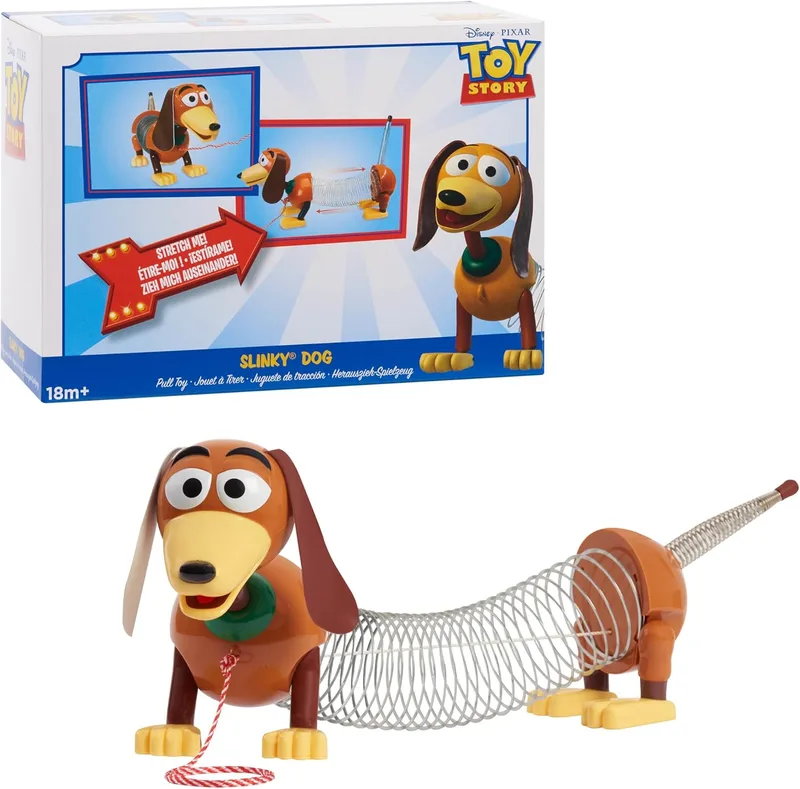 Just Play ▫️ Cão de brincar elástico «Slinky Dog Pull Toy» da série «Toy Story» da Disney•Pixar, brinquedo elástico para puxar destinado a meninos e meninas, brinquedos para crianças a partir dos 18 meses