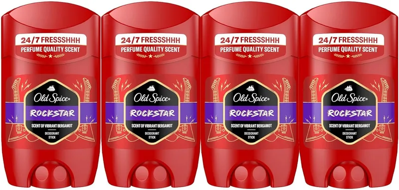 Olay ▫️ Old Spice Rockstar Men's Deodorant Stick 4x50 ml, Frescura 24 horas, Uso diário, Fragrância de longa duração, Fragrância excecional, Proteção contra odores