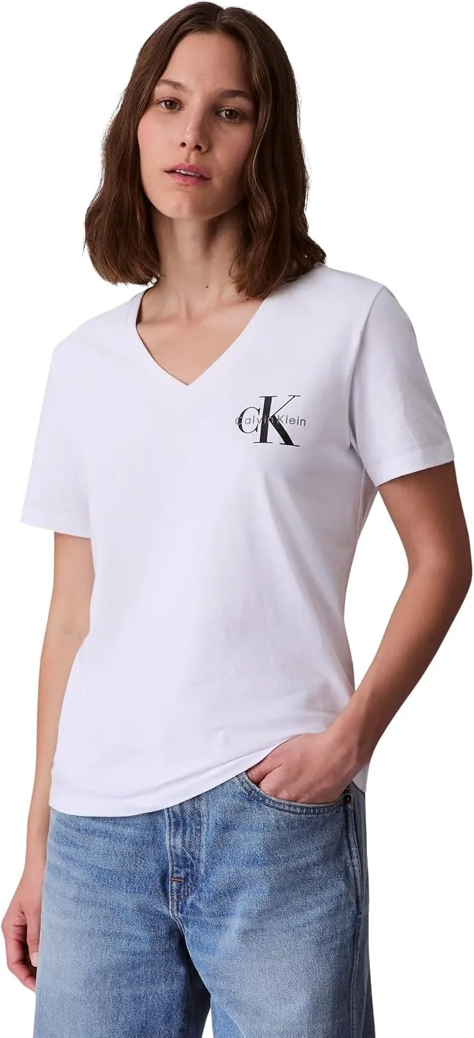 Calvin Klein ▫️ Camisolas de manga curta, conjunto de 2, para mulher, com logótipo e gola em V