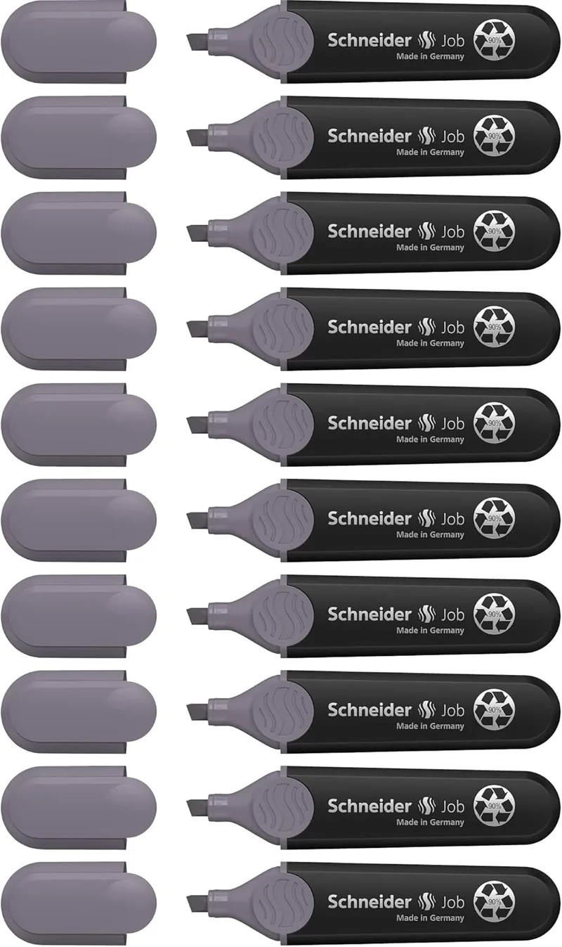 Schneider ▫️ Job - 150 marcadores (plástico reciclado, prémio anjo azul), embalagem de 10, cor cinzento malva-roxo