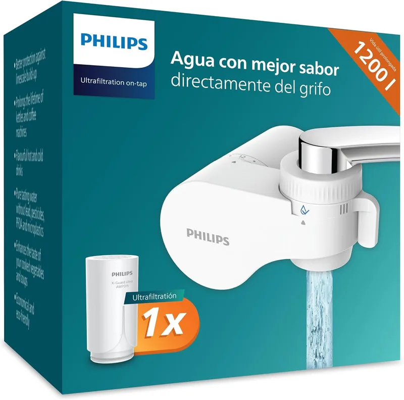 PHILIPS ▫️ Filtro para torneira AWP3754/10 – ULTRAFILTRAÇÃO, reduz o cloro, o chumbo, os microplásticos e as bactérias, capacidade de filtração de 1200 L.