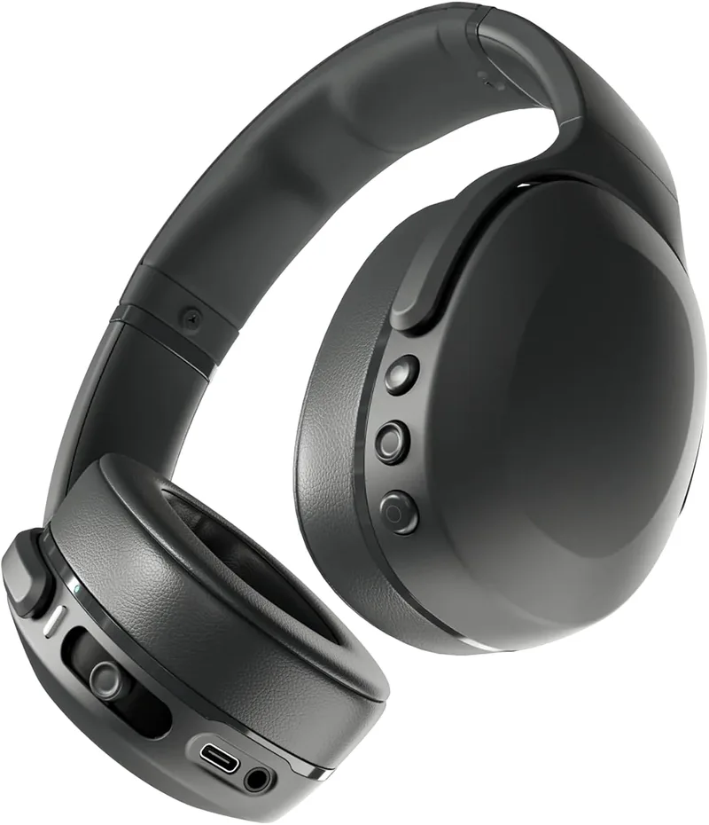 Skullcandy ▫️ Auscultadores sem fios Bluetooth Crusher EVO, graves multissensoriais, ajuste sobre a orelha com isolamento acústico, 40 horas de autonomia - Preto