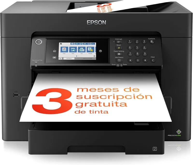 Epson ▫️ Impressora multifunções a jato de tinta A3+ WorkForce WF-7840DWF com conetividade sem fios e 3 meses de subscrição gratuita de tinta ReadyPrint*.