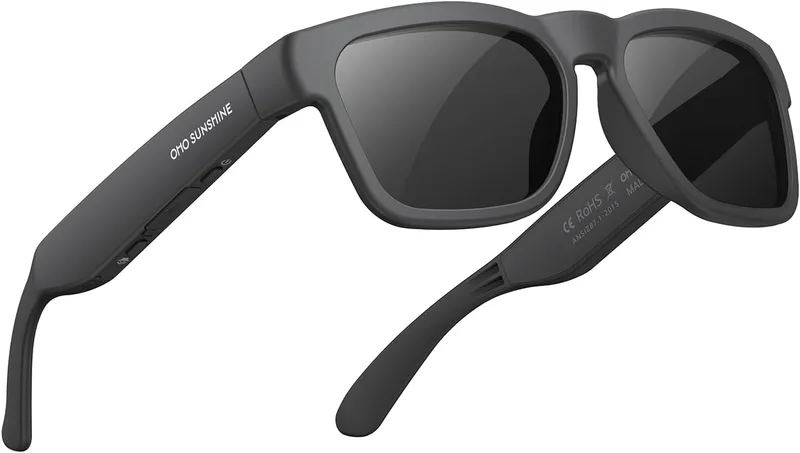 OhO sunshine ▫️ Óculos de sol com áudio Bluetooth óculos desportivos leves com orelhas abertas, 10 horas de autonomia, UV400 ANSI Z87.1, controlo por voz