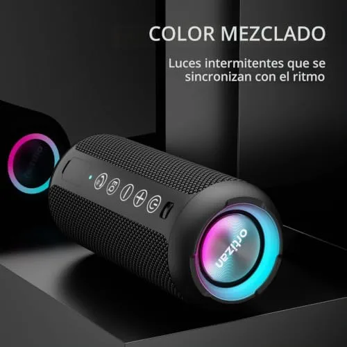 Ortizan ▫️ Altifalante Bluetooth Potente e Portátil com Luz LED, Mini Altifalante Portátil com Função Mãos-Livres, Proteção IPX7 contra a Água e Som Envolvente de 360°, Altifalante Sem Fios para 2