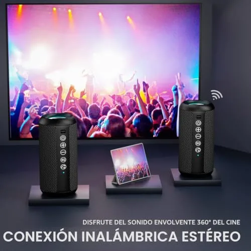 Ortizan ▫️ Altifalante Bluetooth Potente e Portátil com Luz LED, Mini Altifalante Portátil com Função Mãos-Livres, Proteção IPX7 contra a Água e Som Envolvente de 360°, Altifalante Sem Fios para 3