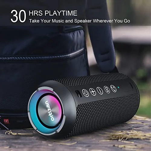 Ortizan ▫️ Altifalante Bluetooth Potente e Portátil com Luz LED, Mini Altifalante Portátil com Função Mãos-Livres, Proteção IPX7 contra a Água e Som Envolvente de 360°, Altifalante Sem Fios para 4