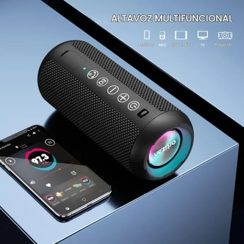 Ortizan ▫️ Altifalante Bluetooth Potente e Portátil com Luz LED, Mini Altifalante Portátil com Função Mãos-Livres, Proteção IPX7 contra a Água e Som Envolvente de 360°, Altifalante Sem Fios para 5