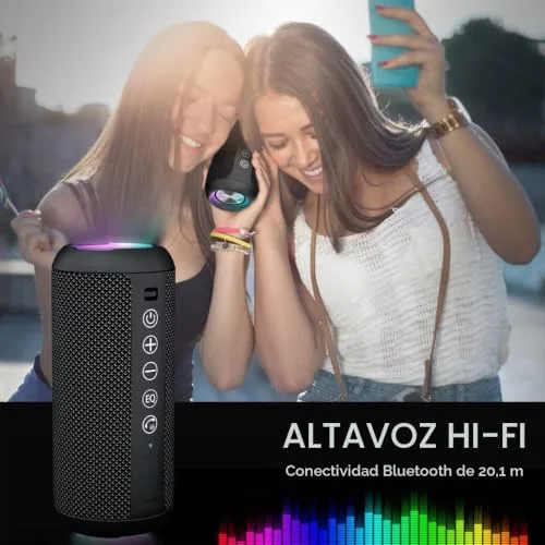 Ortizan ▫️ Altifalante Bluetooth Potente e Portátil com Luz LED, Mini Altifalante Portátil com Função Mãos-Livres, Proteção IPX7 contra a Água e Som Envolvente de 360°, Altifalante Sem Fios para 6
