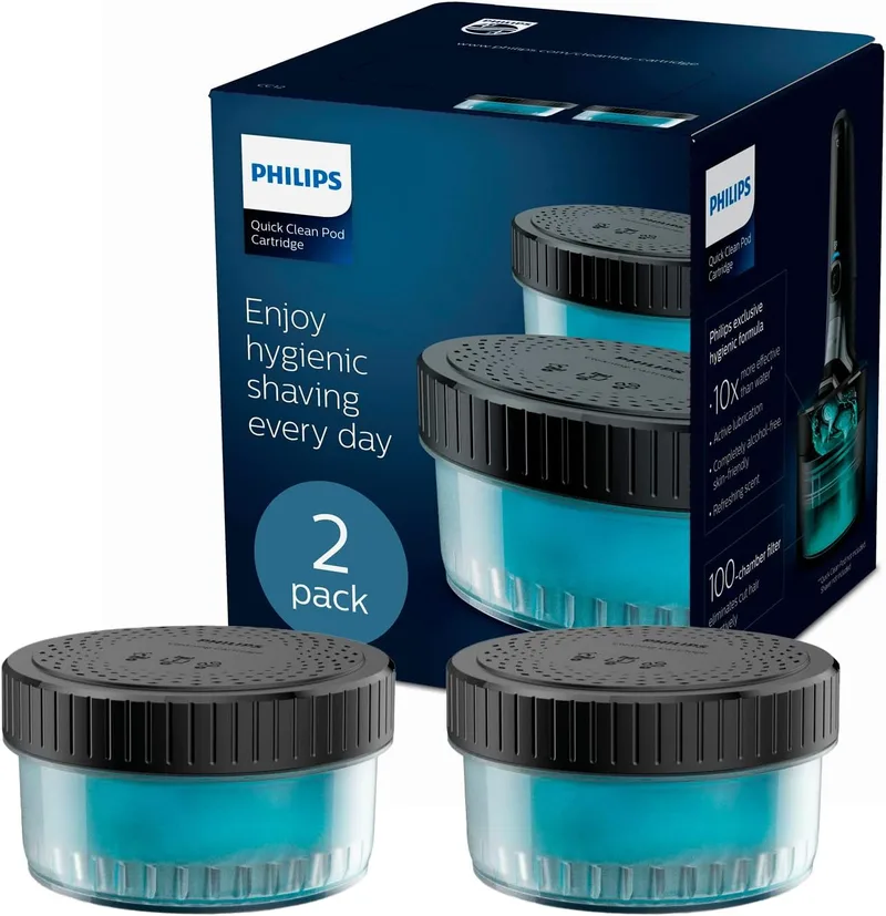 Philips ▫️ Cápsula de recarga Quick Clean para a máquina de barbear eléctrica para homem, Embalagem 2, Fragrância fresca, CC12/50