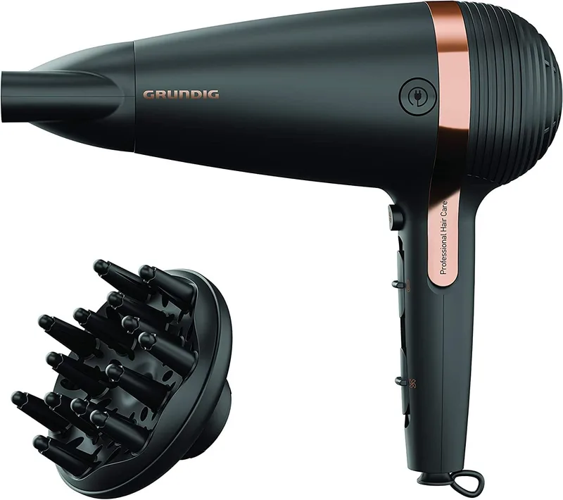Grundig ▫️ Naturashine HD 7081 - Secador de cabelo com função iónica, proteção cerâmica, bocal Cool Touch, 2100 W, 3 níveis de temperatura e 2 níveis de fluxo de ar, temperatura fria, cabo