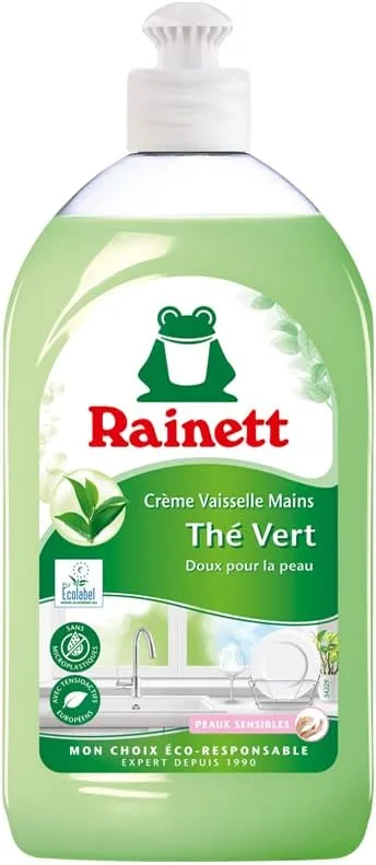 Rainett ▫️ Líquido para lavagem das mãos - Fórmula hipoalergénica - Preserva a pele sensível - Frasco reciclado e reciclável - Rótulo ecológico - Chá verde - 500 ml