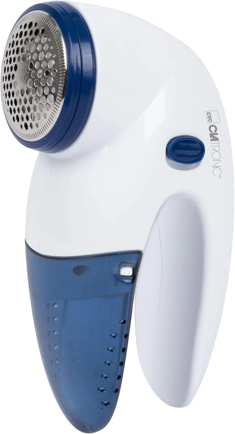 Clatronic ▫️ TC 3759 Removedor de peluches - Mini-limpador de têxteis, Remove peluches da roupa, Lâminas em aço inoxidável, Depósito removível, Pilhas