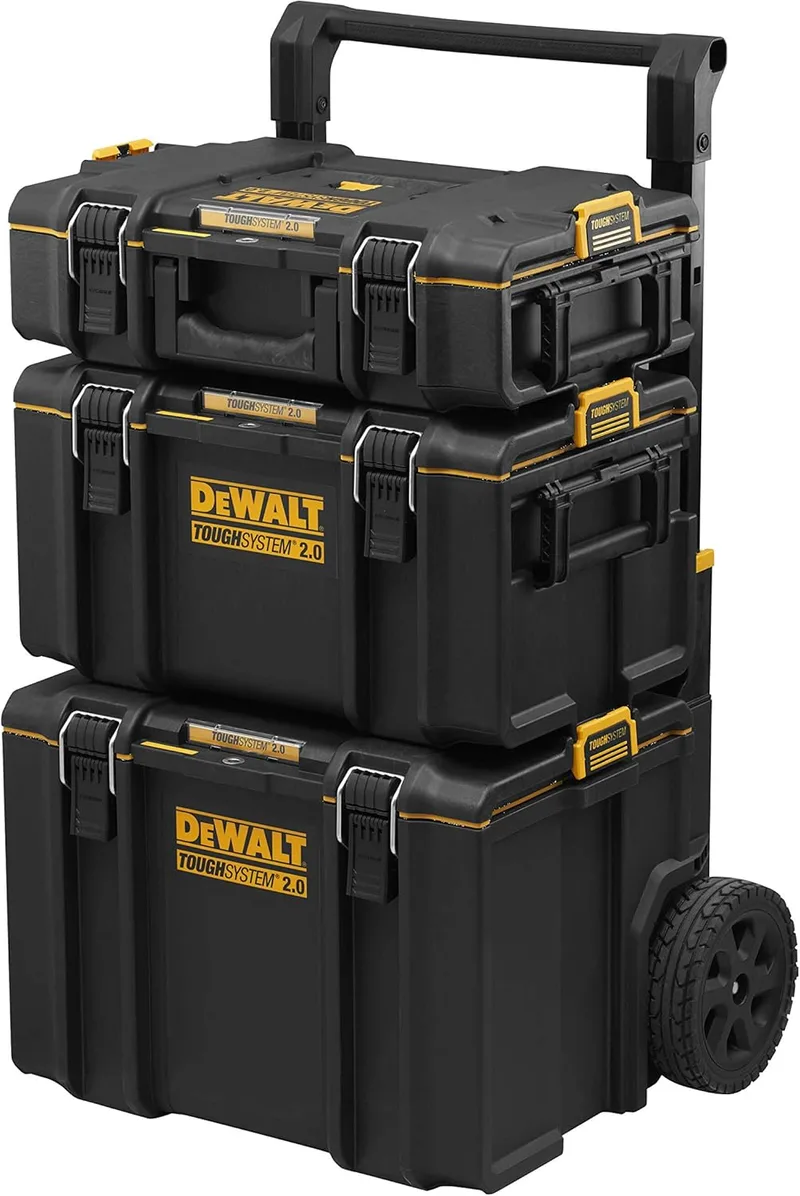 DEWALT ▫️ DWST83402-1, Oficina modular 3 em 1 TOUGHSYSTEM 2.0, robusta, com 2 armários de pequena e média capacidade e 1 armário móvel de grande capacidade, IP65. Preto e amarelo