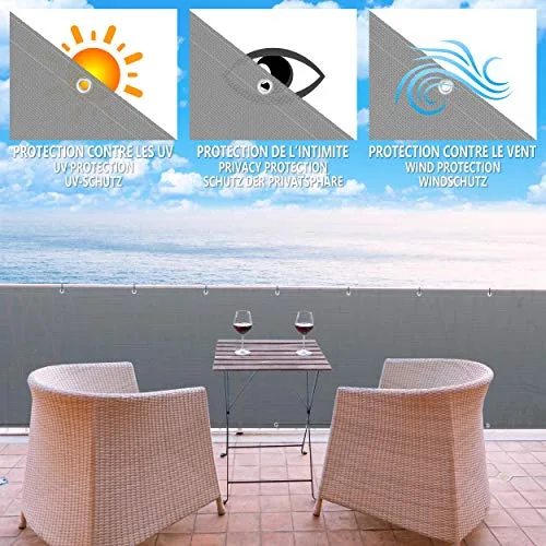 VOUNOT ▫️ ® Tela de Proteção de Privacidade para Varanda e Jardim, HDPE, Proteção UV, com Corda e Braçadeiras, Cinzenta, 500 x 90 cm 2