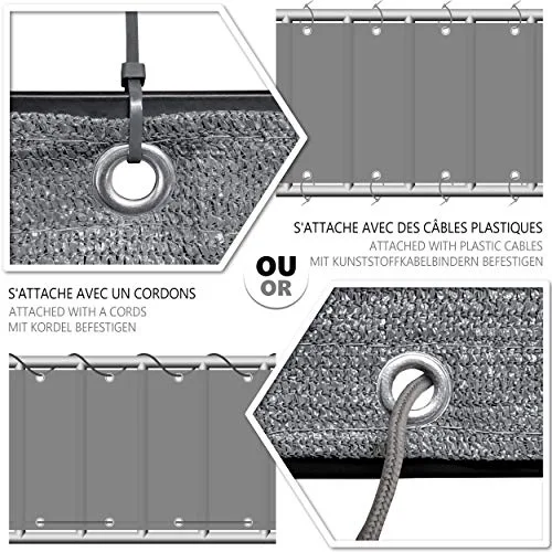 VOUNOT ▫️ ® Tela de Proteção de Privacidade para Varanda e Jardim, HDPE, Proteção UV, com Corda e Braçadeiras, Cinzenta, 500 x 90 cm 6