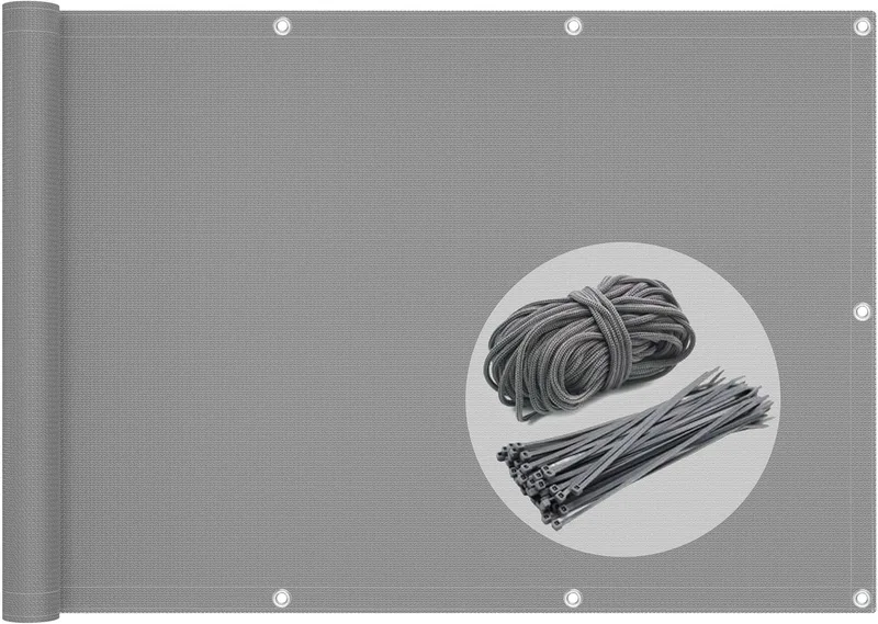VOUNOT ▫️ ® Tela de Proteção de Privacidade para Varanda e Jardim, HDPE, Proteção UV, com Corda e Braçadeiras, Cinzenta, 500 x 90 cm
