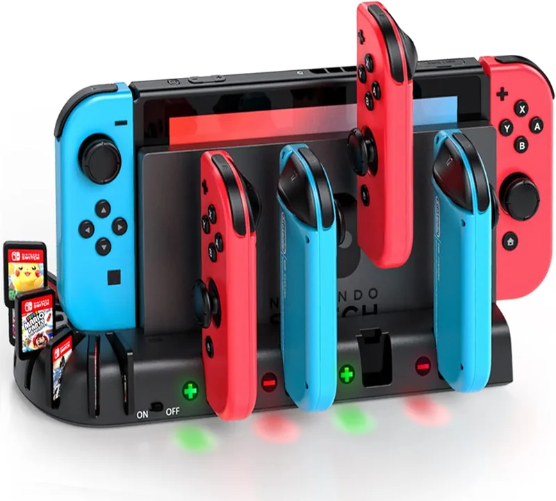 KDD ▫️ Carregador para Joy-Con da Nintendo Switch/OLED, Carregador para Nintendo Switch com 8 ranhuras para jogos, Carregamento para Switch/OLED com indicador LED, Acessórios para Switch/OLED