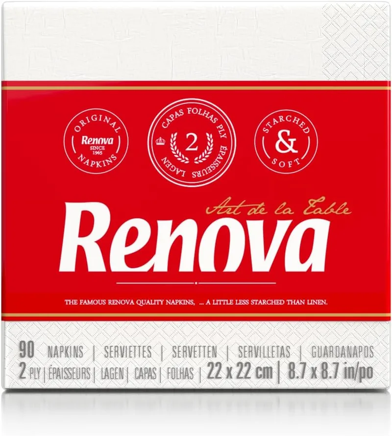 RENOVA ▫️ Guardanapos de papel Art de la Table: 90 guardanapos brancos: Tamanho cocktail: 2 camadas