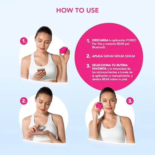 FOREO ▫️ BEAR - Aparelho elétrico de massagem facial com microcorrentes - Define o contorno da mandíbula - Lifting facial não invasivo - Antirrugas - Seguro e indolor - Fúcsia 6