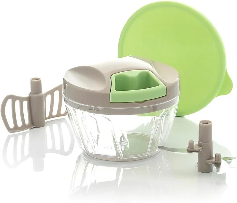 InnovaGoods ▫️ Picador manual de legumes e frutas com corda ®, picador de alimentos de 400 ml, picador de legumes com lâminas curvas, acessório misturador, tampa extra. Picador seguro de utilizar.