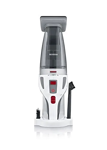 Severin ▫️ Aspirador de mão 4 em 1 a bateria, aspirador sem fio para o carro, pêlos de animais de estimação e líquidos, aspirador potente, até 30 minutos, branco, cinzento e vermelho, HV 7146 4