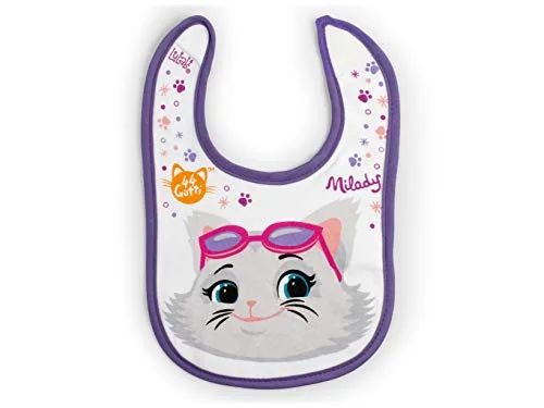 Lulabi ▫️ 44 GATTI GIRL Conjunto de 3 babetes para bebé, 100% algodão macio com estampado de 44 gatos, conjunto de babetes, velcro, hipoalergénicos, reutilizáveis, unissexo, 19 x 17 cm, multicolorido 2