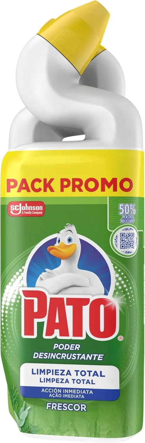 PATO ▫️ Pine Toilet Duck, Produto de limpeza total e imediata para sanitas, remove manchas e calcário, Embalagem Promocional 2 x 750ml = 1,5L