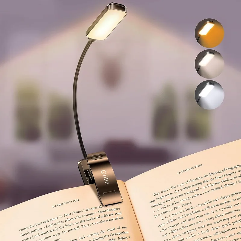 Gritin ▫️ Luz de leitura recarregável lâmpada de leitura em forma de livro com 9 LEDs/3 modos de proteção ocular - regulação contínua da intensidade, bateria de longa duração, luz de leitura flexível a 360° com clipe