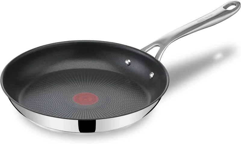Tefal ▫️ Jamie Oliver - Frigideira de 24 cm, adequada para indução, antiaderente, revestimento de titânio, Thermo-signal, adequada para a máquina de lavar louça e para o forno, aço inoxidável