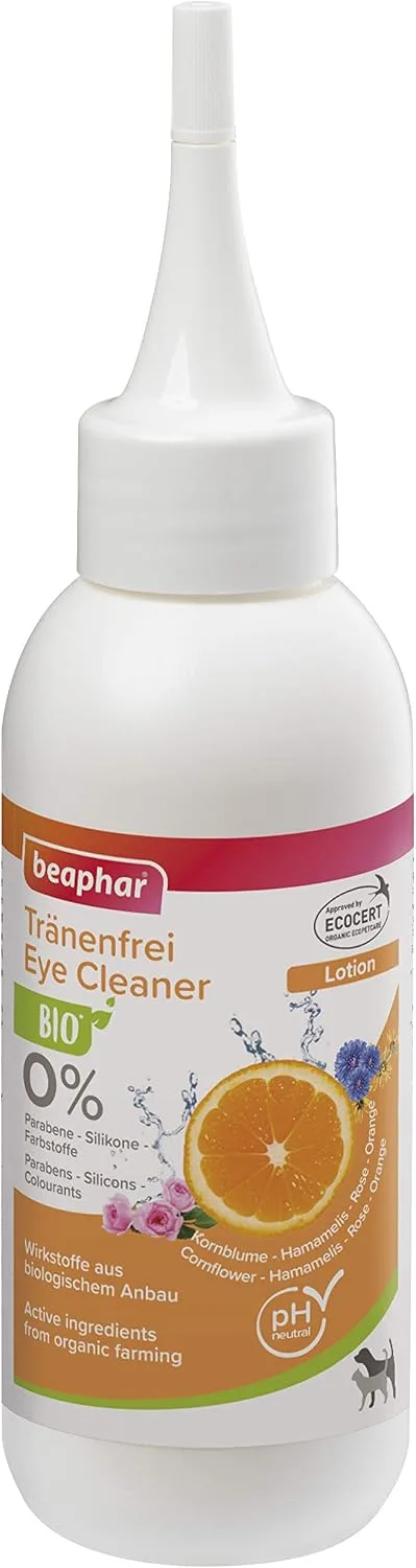 Beaphar ▫️ Loção orgânica sem lágrimas para cães e gatos - Contra a irritação na zona dos olhos - Com 99% de ingredientes naturais - ECOCERT - 0% de parabenos, ícones de silicone e corantes