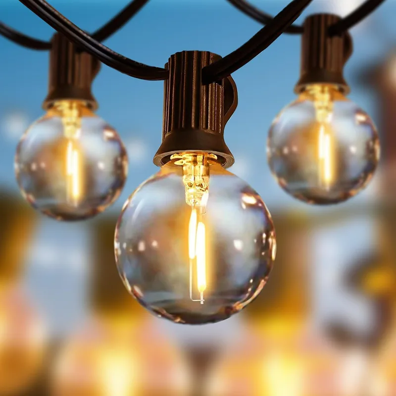 Svater ▫️ 30 metros de luzes de guirlanda para exteriores, luzes de guirlanda para exteriores LED G40 com 50 lâmpadas de plástico, luzes de corda para exteriores à prova de água IP45 conectáveis para jardim, casamento, festa, terraço, terraço