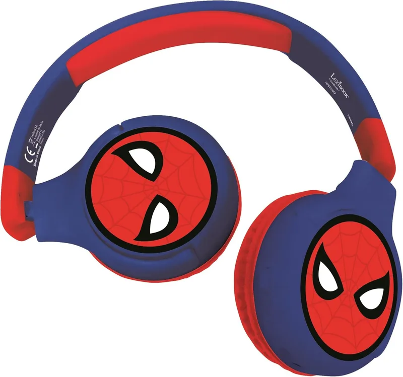 LEXIBOOK ▫️ Homem-Aranha, Auscultadores Bluetooth, HPBT010SP | Bluetooth e com fio 2 em 1, volume seguro, dobráveis, vermelho/azul