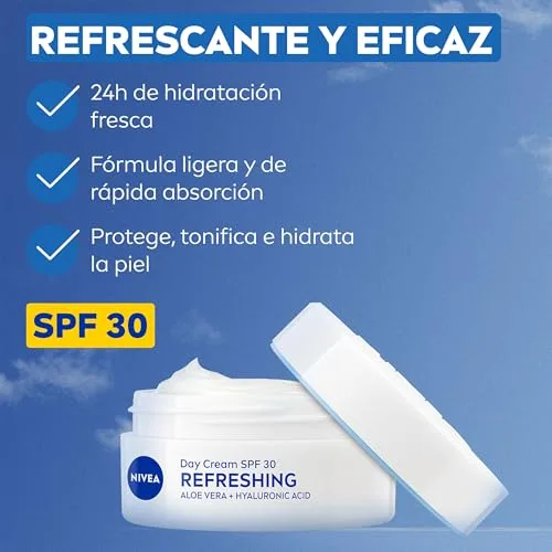 NIVEA ▫️ Creme de Dia Refrescante - Creme Facial Hidratante - Refresca e hidrata a pele - Previne as manchas - Proteção solar FPS 30 - Com vitamina E - Uso diário - Pele normal e mista - 50 ml 2