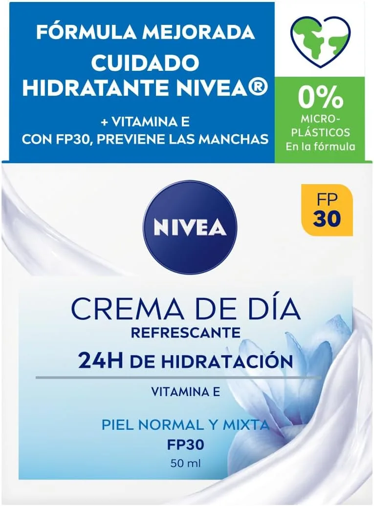 NIVEA ▫️ Creme de Dia Refrescante - Creme Hidratante para o Rosto - Refresca e Hidrata a Pele - Previne as Manchas - Proteção Solar PF30 - Com Vitamina E - Uso diário - Pele Normal a Mista -50 ml