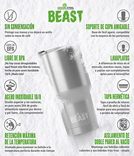 Greens Steel ▫️ Beast Tumbler – 1100 ml (40 oz), Rosa Ponqué | Copo reutilizável em aço inoxidável com isolamento a vácuo | com 2 palhinhas e escova de limpeza | Garrafa térmica de viagem de parede dupla 3