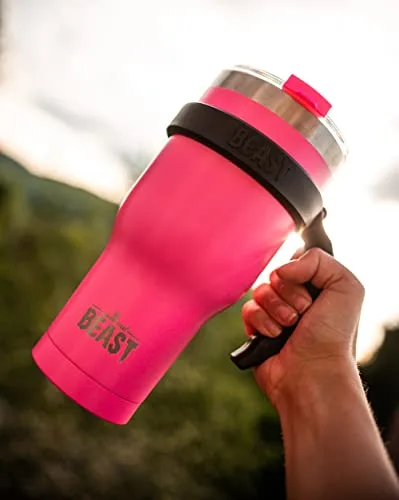 Greens Steel ▫️ Beast Tumbler – 1100 ml (40 oz), Rosa Ponqué | Copo reutilizável em aço inoxidável com isolamento a vácuo | com 2 palhinhas e escova de limpeza | Garrafa térmica de viagem de parede dupla 6
