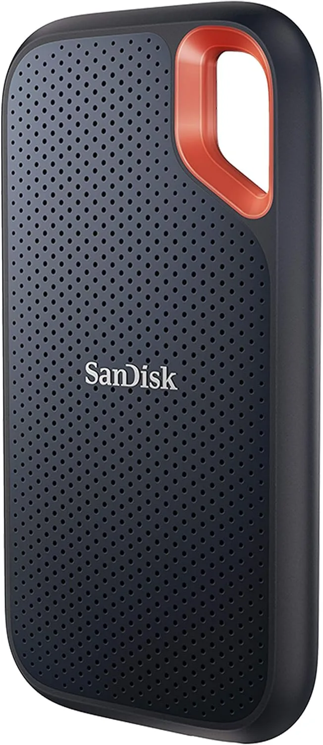 SanDisk ▫️ SSD NVMe portátil Extreme de 500 GB com ligação USB-C, velocidade de leitura até 1050 MB/s e velocidade de gravação até 1000 MB/s, resistente à água e ao pó