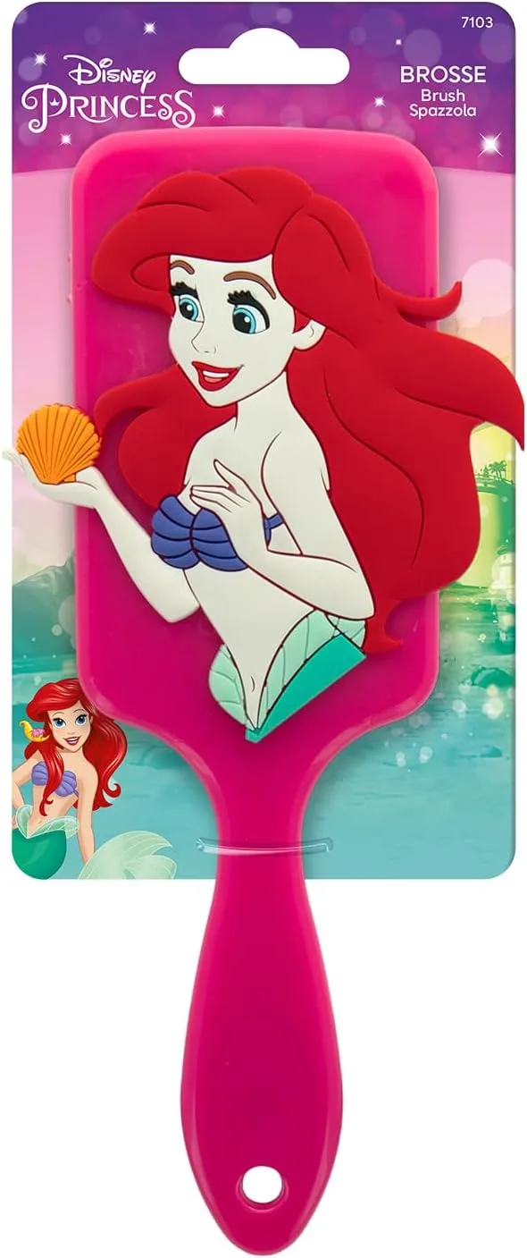 Disney ▫️ Princesses - Ariel 3D Silicone Hairbrush - Todos os tipos de cabelo - Escovagem divertida - Pentear suave e rápido - Formato XXL para crianças - Produto Oficial