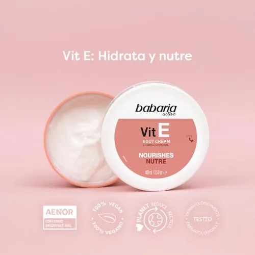 Babaria ▫️ Creme Hidratante Corporal com Vitamina E | Creme Hidratante para Peles Normais e Secas | Creme Corporal 400 ml 100% Vegano | Creme Hidratante Corporal para Uso Diário 3