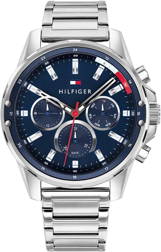 Tommy Hilfiger ▫️ Relógio analógico multifunções de quartzo para homem, com bracelete em aço inoxidável ou em silicone