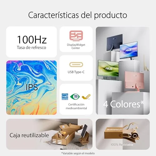 ASUS ▫️ VU249CFE-P - Monitor de jogos Eye Care de 24 polegadas, FHD (1920 x 1080), IPS, 100 Hz, IPS, Adaptive-Sync, USB Tipo C, DisplayWidget Center, EyeCare Plus - Cor rosa 3